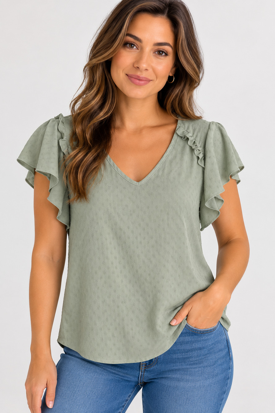 Sage Green Flutter Sleeve Blouse Size Small